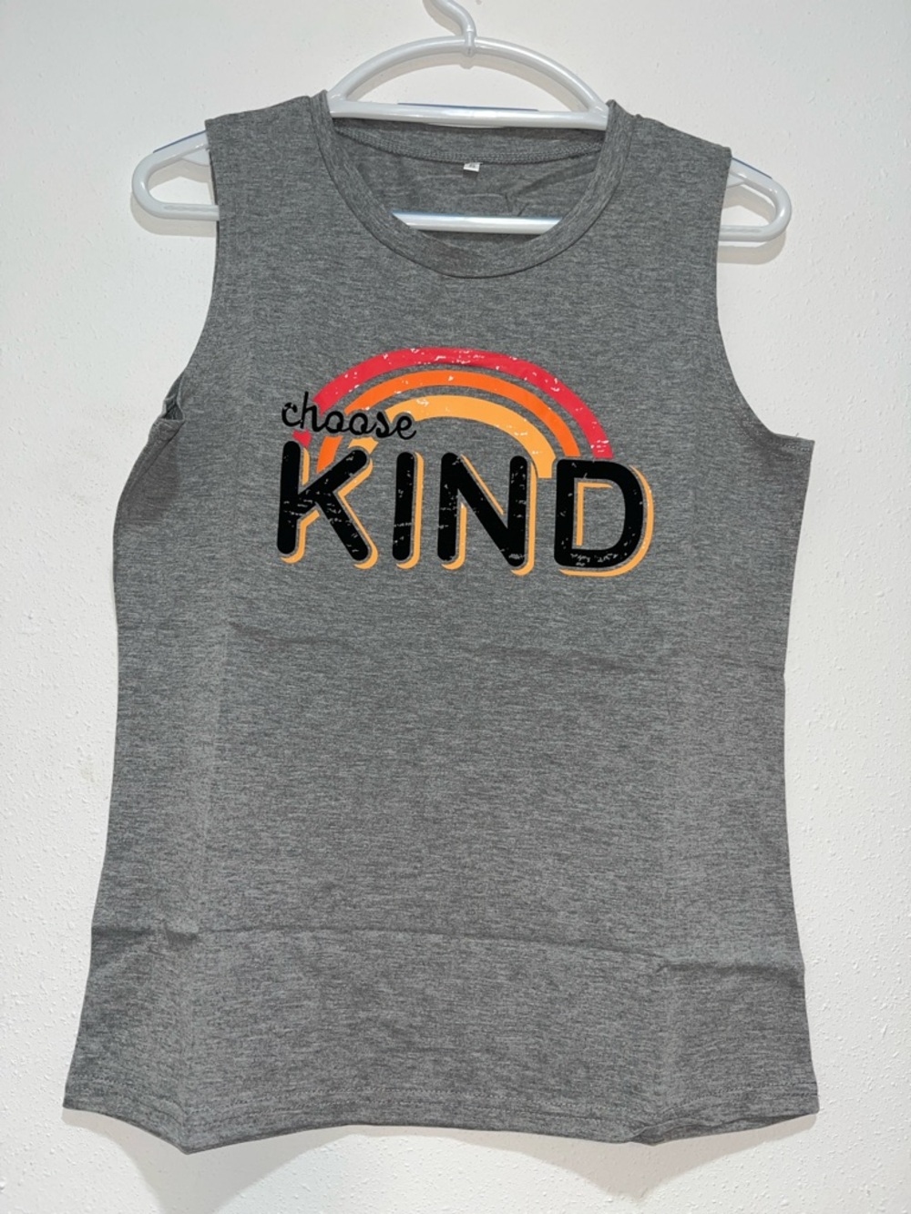 Women’s Grey 'Choose Kind' Muscle Tank with Retro Rainbow size S